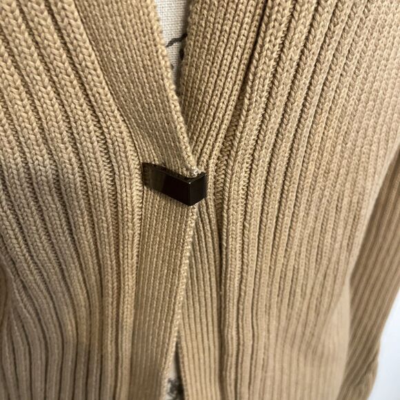 Vintage KIKIT Maurice Sasson Women's Large Tan Ribbed Cardigan Sweater - Picture 3 of 11